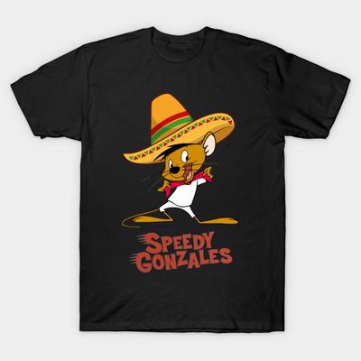 Men Black Print T-shirt Speedy Gonzales - Slowpoke Rodriguez No-Cut Transfer Paper Print Cotton Tshirt