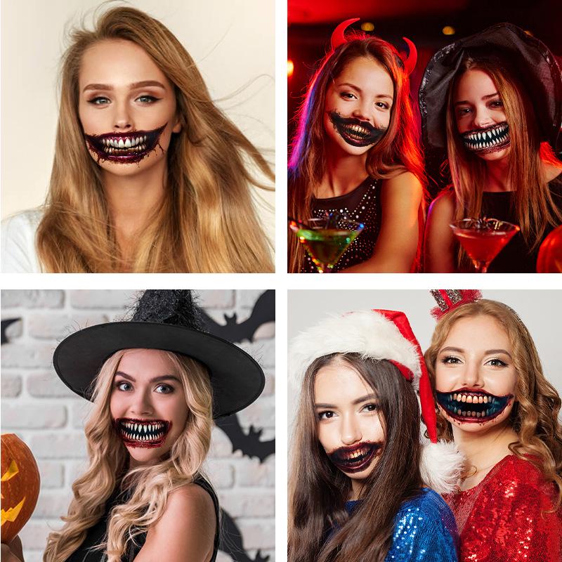 Halloween Horror Big Mouth Face Tattoo Stickers for Party Masquerade