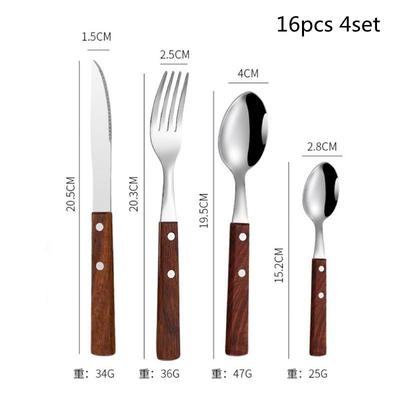 4Pcs Wooden Handle Cutlery Set Mirror Stainless Steel Dinnerware Rose Wood Handle Spoon Knife Fork Dinner Tableware Set Kitchen