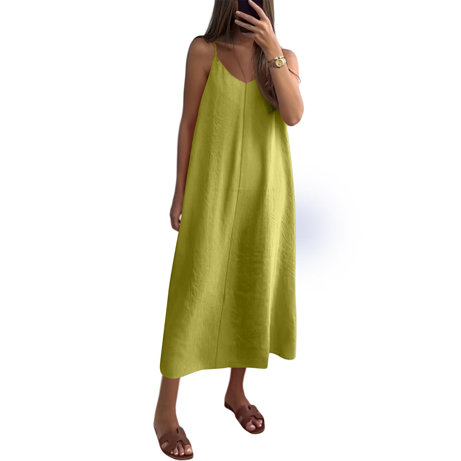 

Женское модное повседневное свободное платье-комбинация однотонного цвета S жёлтый