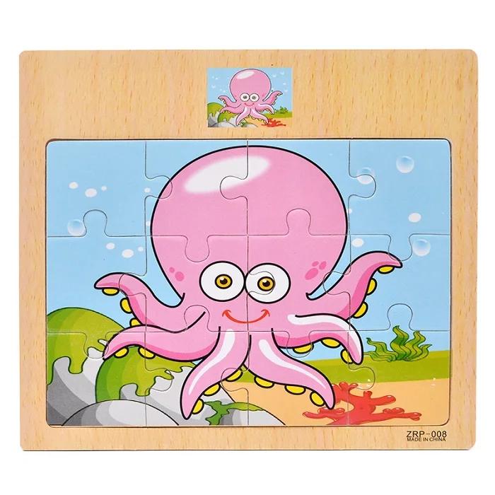 1pc Wooden Jigsaw Puzzle Kids Cartoon Animals Traffic Car Puzzles Game Kids Montessori Educational Toys for Children
