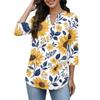 Women 3/4 Sleeve V Neck Henley Floral Print Pullover Casual T Shirt Top Lightweight Soft Fabric Comfortable Fit