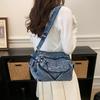 Women Denim Shoulder Bag Vintage Large Capacity Casual Tote Handbag with Multiple Pockets
