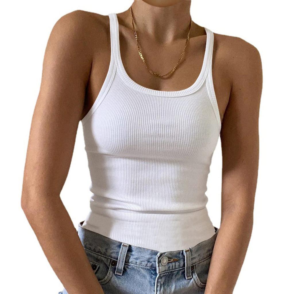Women's Fashion Casual T-shirt Round Neck Vest Slim Bottom Solid Color Tops