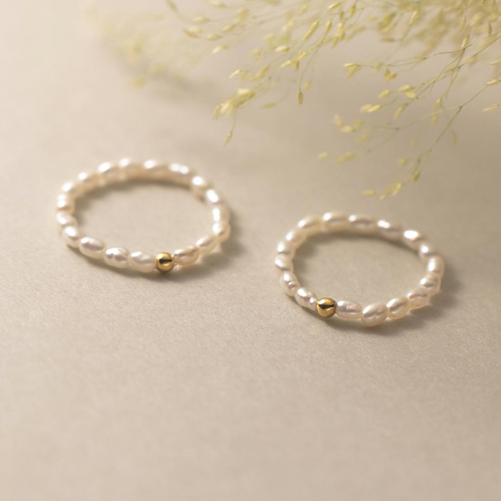 HENGSHENG Simple Versatile Natural Freshwater Pearl Rice Shape 3-4mm Elastic 925 Silver Rings For Women Girls Jewelry Gift