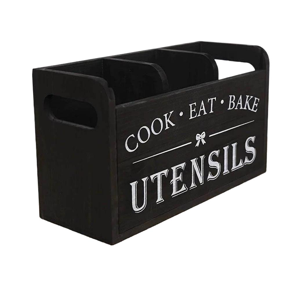 Porte-couverts en bois 3 compartiments égouttoir à vaisselle rangement cuillères organisateur ustensiles de cuisine porte-argenterie de cuisine
