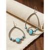 1 Pair Western Cowboy Style Teardrop Shaped Faux Turquoise Hoop Earrings, Vintage Exaggerated Bohemian Vacation Earrings