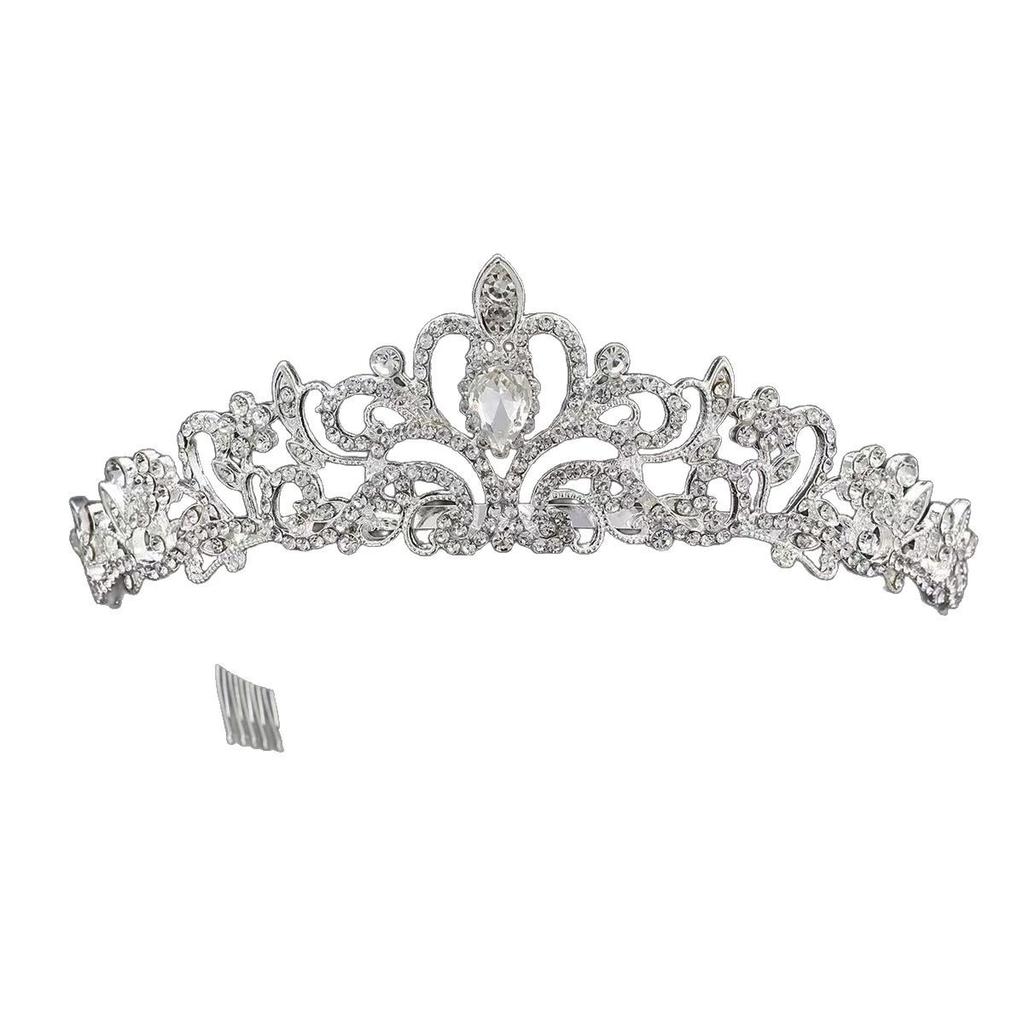 Princess Crown Crown Bridal Tiara Hair Accessories Main Wedding Dress White Gauze with Forehead Ornaments Wedding Accessories Sweet and Shiny