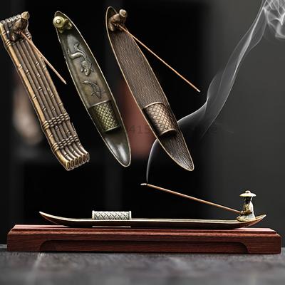 Kreativer Räucherstäbchenhalter Aromatherapie Ornament Räucherstäbchenhalter Boot Alte Männer beim Angeln Japanischer Stil Räucherstäbchenbrenner Heimdeko