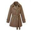 Womens Mid-Length Trench Coat With Hooded Design Waist-Tie Cinched Fit Lightweight Slimming Petite Frames
