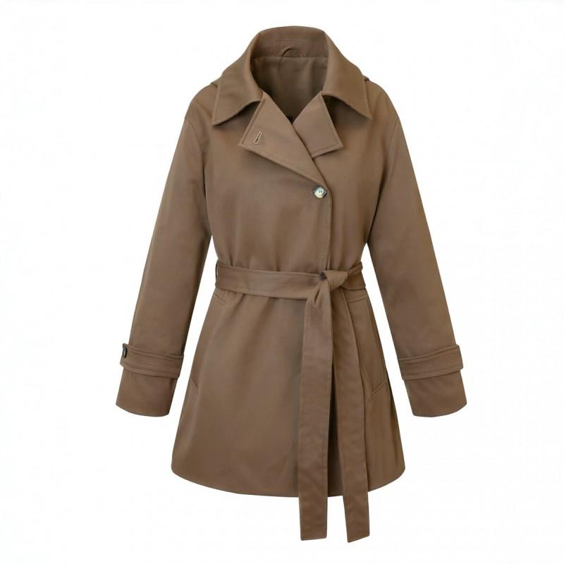 Womens Mid-Length Trench Coat With Hooded Design Waist-Tie Cinched Fit Lightweight Slimming Petite Frames