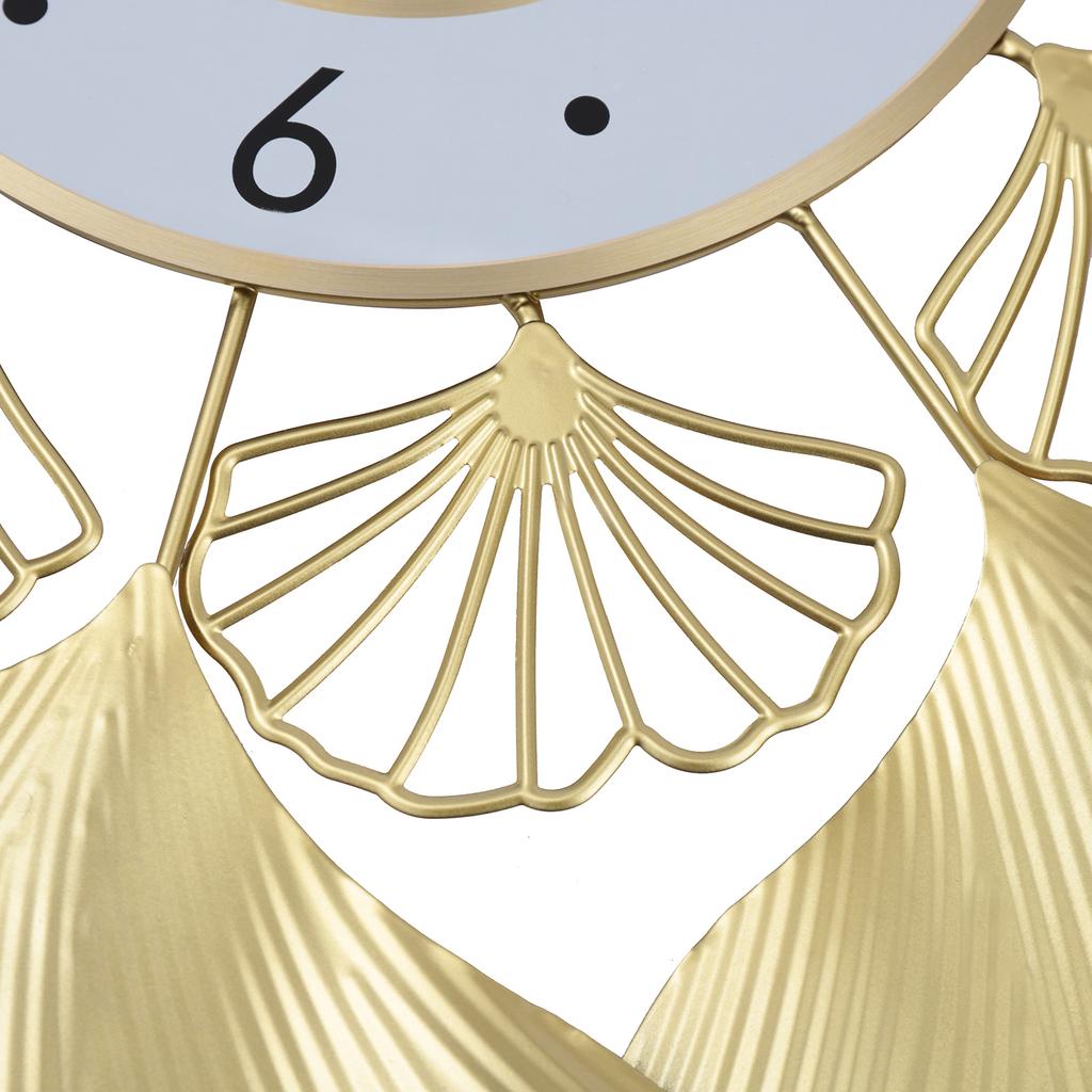 Scandinavian Gold Ginkgo Leaf Wall Clock, 30cm Silent Non-Ticking Battery Operated, Luxury Home Office Decor
