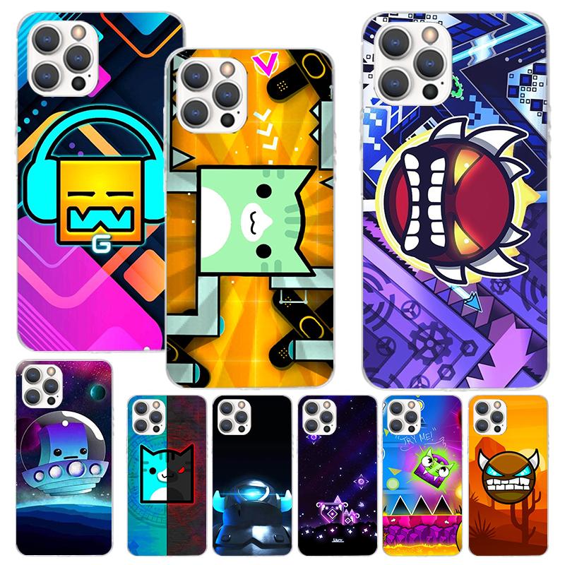Custodia morbida con stampa del gioco Geometry Dash per iPhone 17 Air 16 16E 15 14 Plus 13 Mini 12 11 Pro Max Cover con motivo per telefono SE 7 8