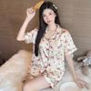 Ice Silk Summer Thin Short-Sleeved Two-Piece Set Girl Pajamas French Bow Pony Printed Loungewear Can Be Worn Outside
