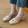 French hollow breathable sandals women's camellia one-word buckle square head hollow bag head single shoes