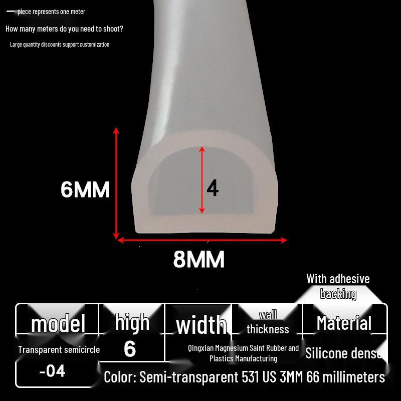 Striscia Autoadesiva in Silicone Trasparente Tipo D per Smorzamento Vibrazioni e Isolamento Acustico per Porte e Finestre