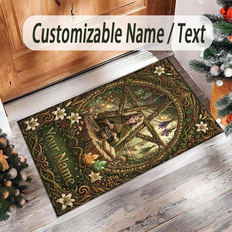 Witchcraft Theme Crystal Velvet Rug Personalized Custom Name Text Soft Floor Mat Home Decor