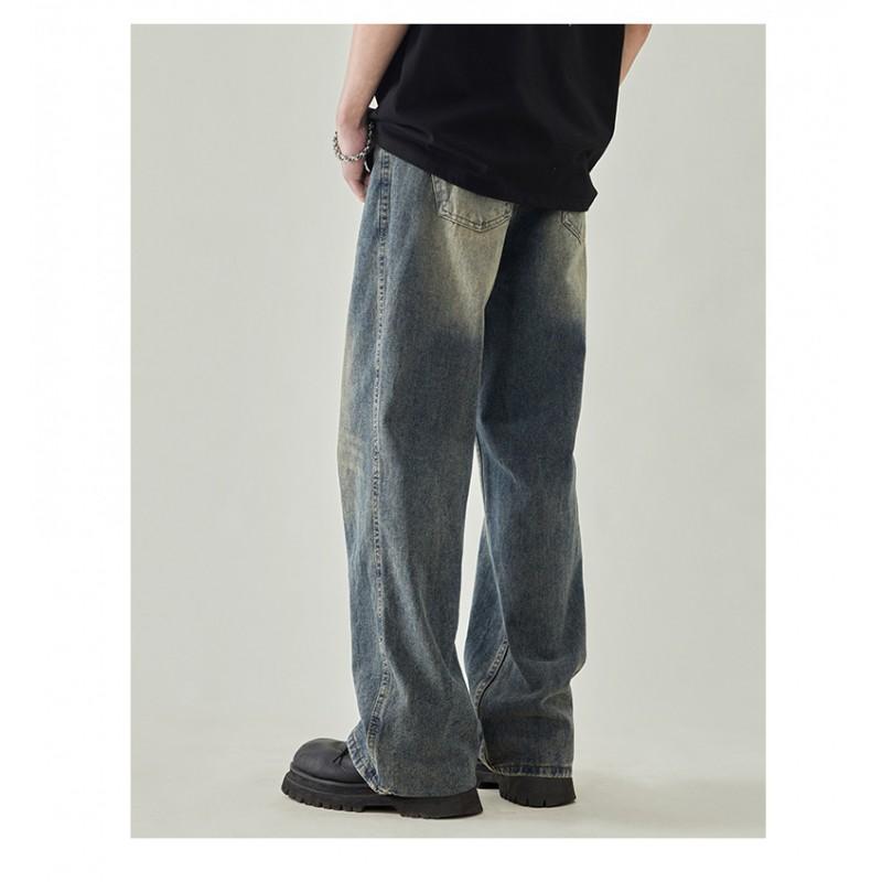 Mens Vintage Washed Straight Leg Jeans Loose Fit Hip Hop Style Casual Denim Pants Teens