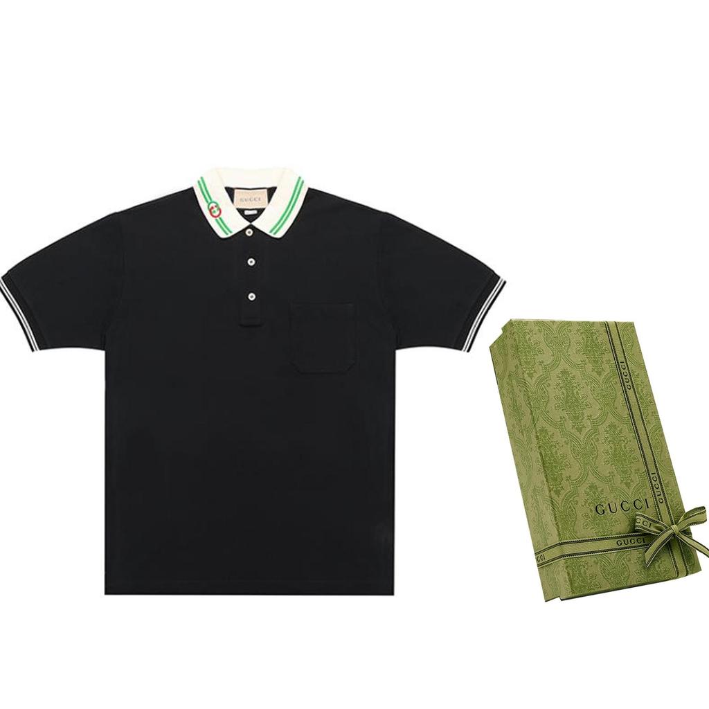 Gucci Men Cotton Piquet Polo With Interlocking G Black 658067-XJDI2-1043