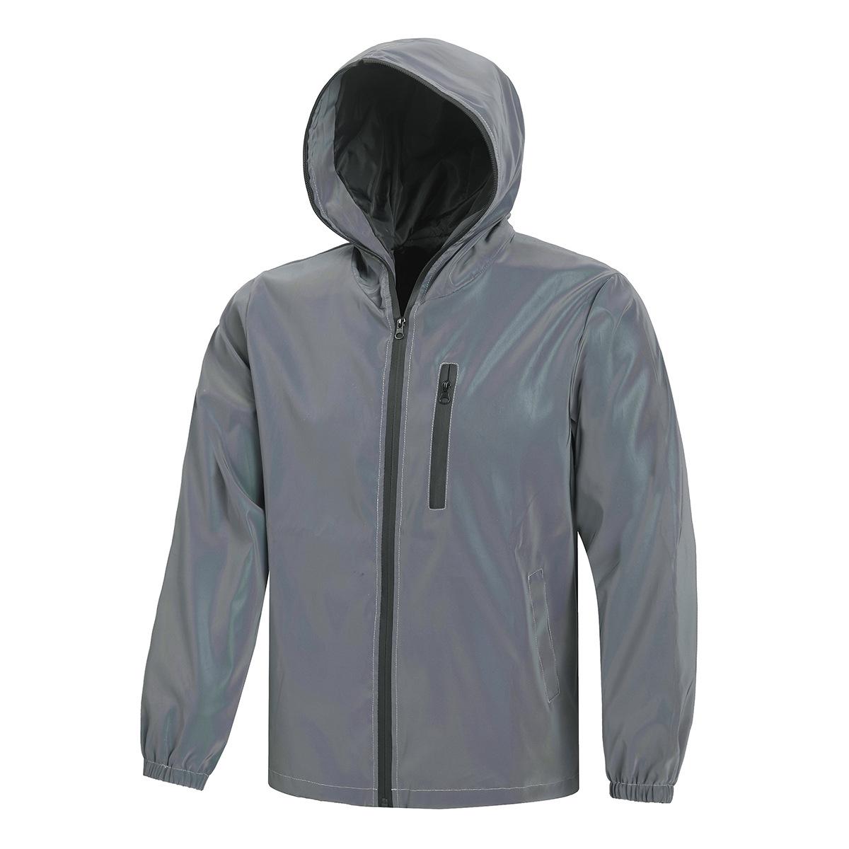 

Men s Iridescent Reflective Hooded Windproof Jacket - Trendy Loose Fit, European & American Sizes Large