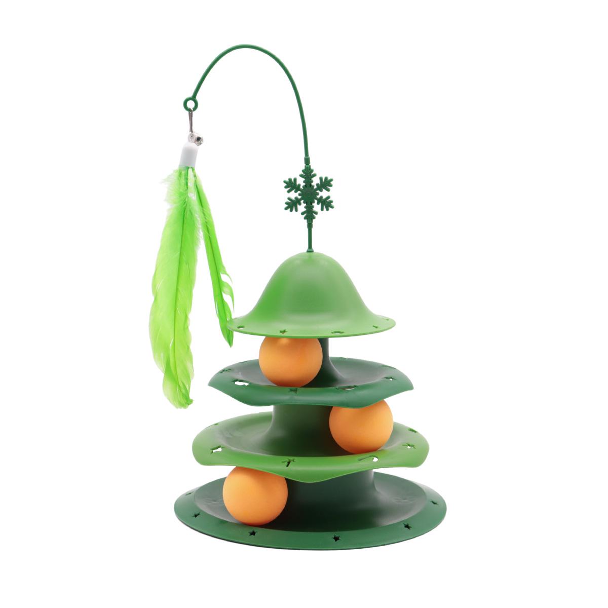 Cat Turntable Toy with Bell, Feather Teaser, and Three-Layer Track Ball for Self-Amusement and Stress Relief зелёный