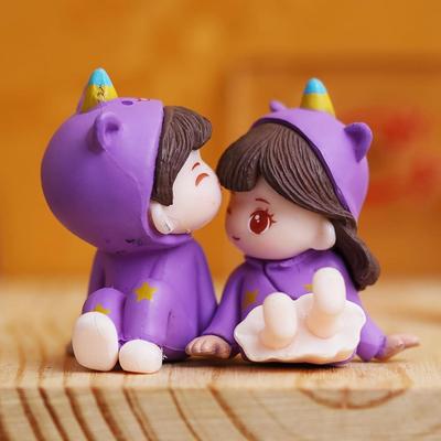 Purple Miniature Romantic Couple Statue Boy Kissing Girl Forehead Decorative Showpiece