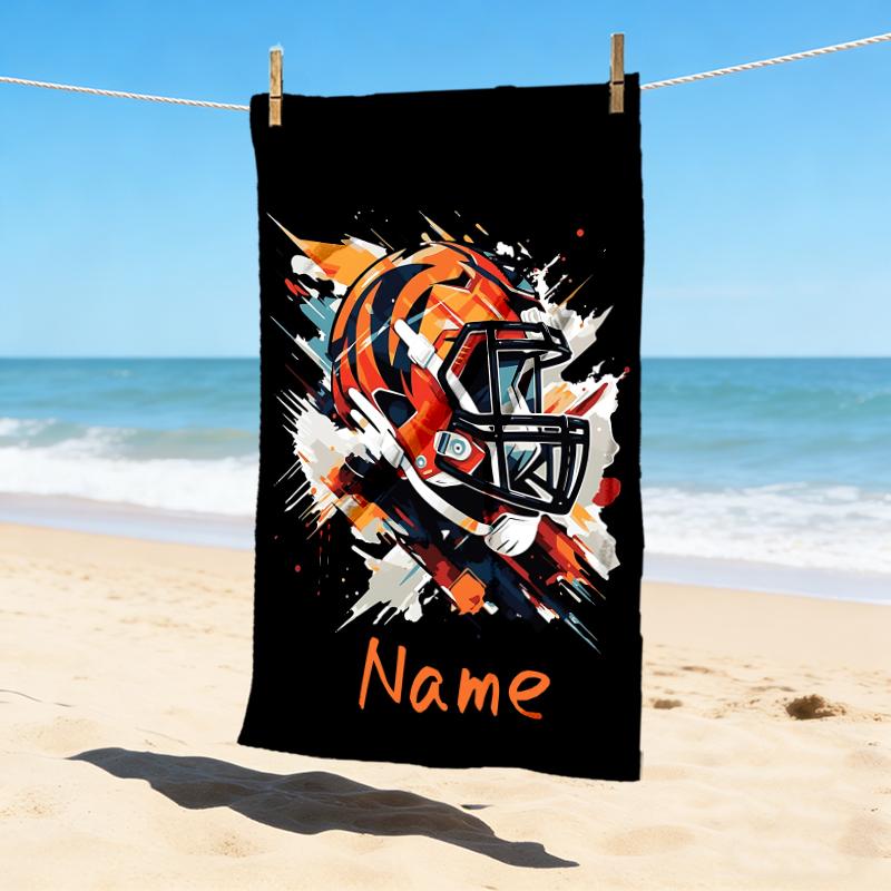 Personalized Name Football Helmet Stylish Digital Printing Beach Towel Quick‑Drying Absorbent Blanket for Beach Pool Gym Travel