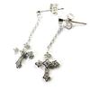 Altesse [M5892] - White 'Gothic Cross' Silver Earrings
