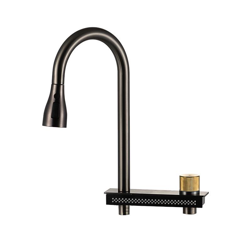 Gunmetal Grey Stainless Steel Pull-Out Kitchen Faucet
