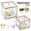 Elegant Glasbomullspinne Förvaringslåda Med Guldaccent Dammtät Transparent Organiserare För Badrum Och Heminredning