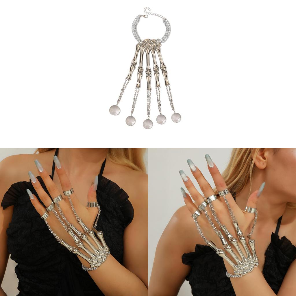 Dark Style Gothic Skeleton Finger Bracelet With Electroplated Alloy For Women Gift