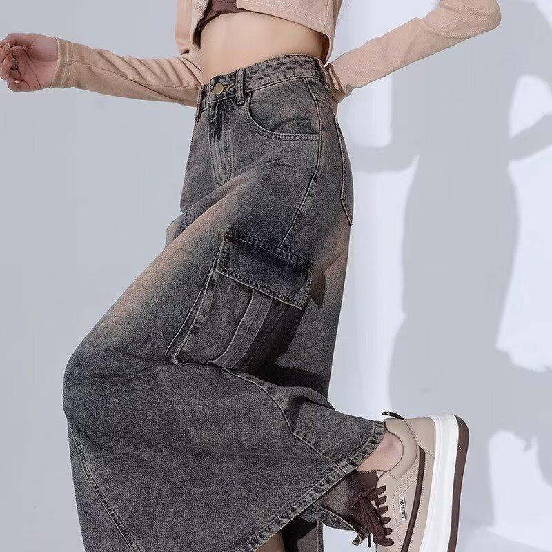 

Женская джинсовая юбка-трапеция с высокой талией и разрезом в стиле «американский ретро» — средняя длина для весны и осени S