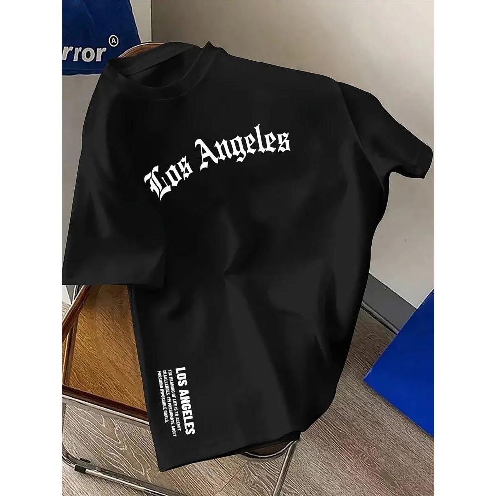 Herren Sommer Los Angeles Mode Buchstaben Druck Locker Lässig Bequem Baumwolle Rundhals Kurzarm T-Shirt Top