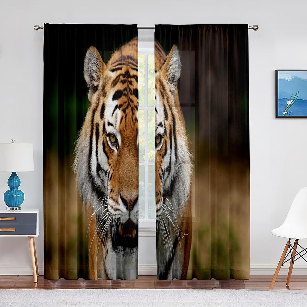 Tende in Tulle Tigre per Decorazione Soggiorno Foglie Verdi Animale Selvatico Tenda Voile Velata per Camera da Letto Cucina Tendaggi per Finestre Tende