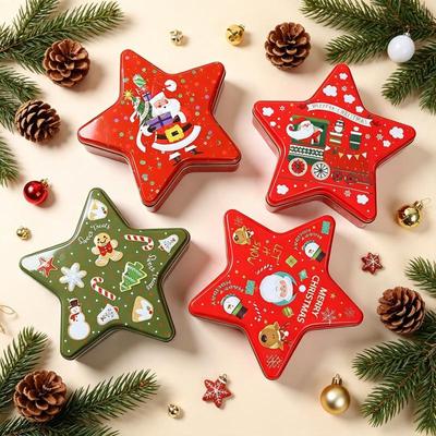 Christmas Star Tin Box - Santa Claus Candy & Cookie Storage for Kids
