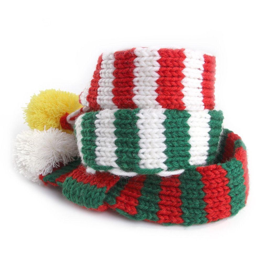 Knitted Knitted Dog Scarf Pompom Ball Dog Santa Scarves Cute Striped Pet Scarf Cats