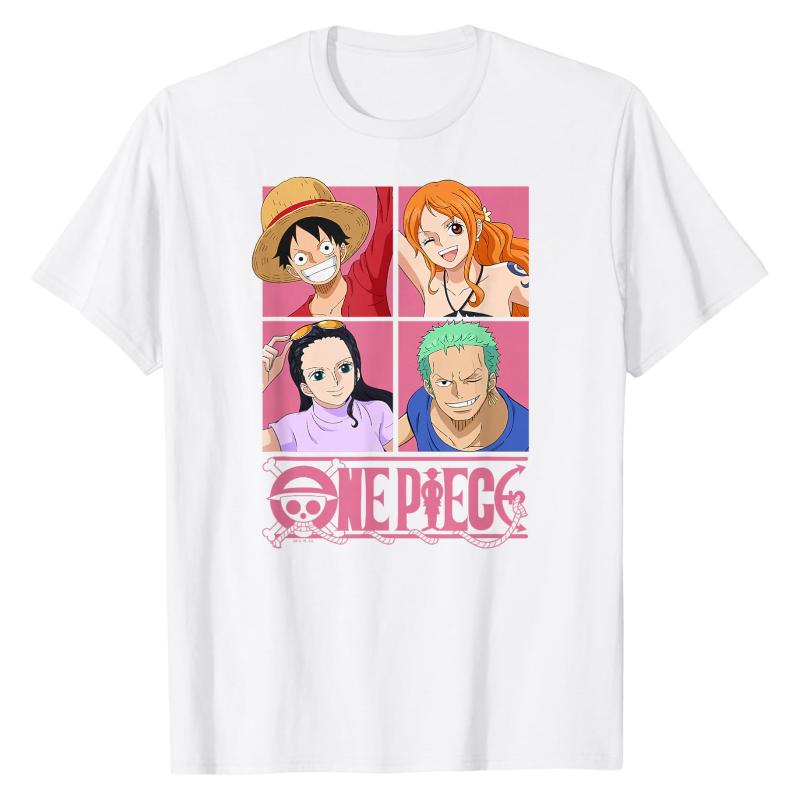 One Piece Main Characters TShirt Luffy Nami Zoro Robin Group Print Cotton Lightweight Breathable Casual Everyday Fashion Tops