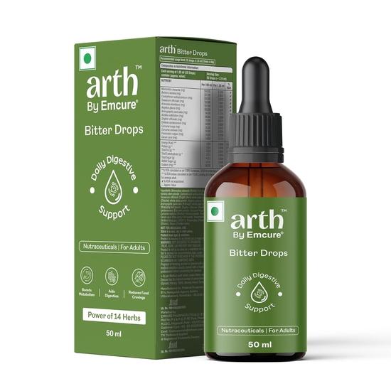 Arth by Emcure Bitter Drops Daily Digestive Support 50ml | 14 Herbal Bitters | Alcohol-Based Extract | Supports Digestion | Helps with Bloating