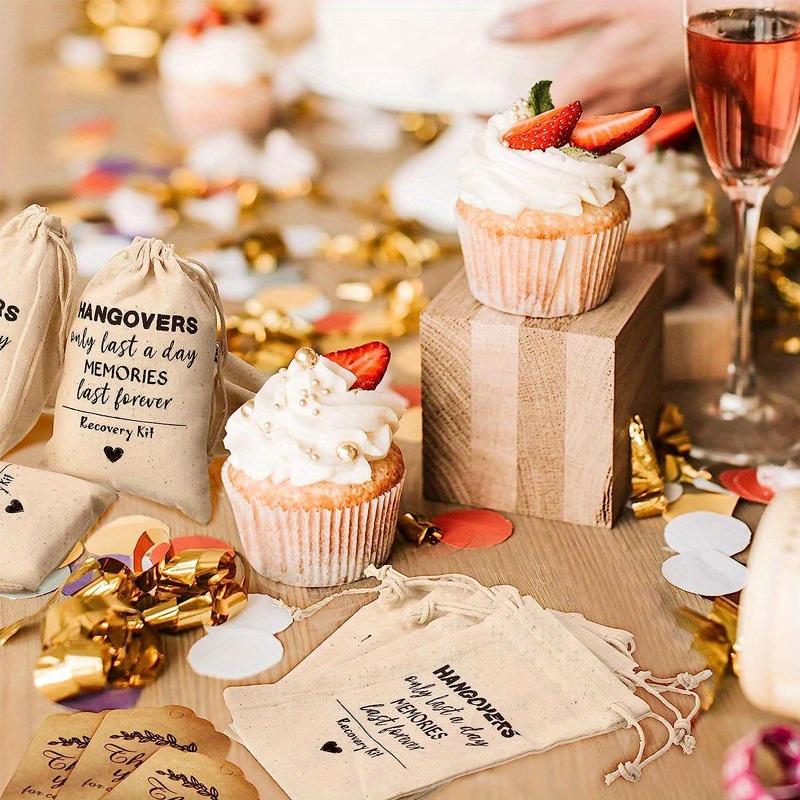 10Pack Muslin Party Favor Bags, Drawstring Wedding Bags, Hangover Bachelorette Bag, Survival Recovery Kit Storage Bag for Wedding Bridal Groosman Gift