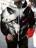 Mens Full Zip Hooded Wolf Graphic Drawstring Hood Side Pockets Lightweight Outerwear Sports Gym Long Sleeve Oversize Sweatshirt