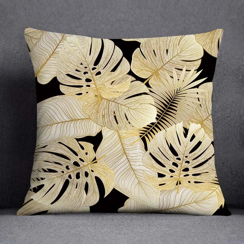 Quadratischer Kissenbezug mit geometrischem Blumenmuster in Schwarz und Gelb, dekorativer Kissenbezug für Zuhause und Büro