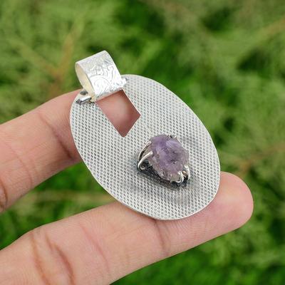 Daughters Day Deal 925 Silver African Amethyst Rough Gemstone Pendant Jewelry
