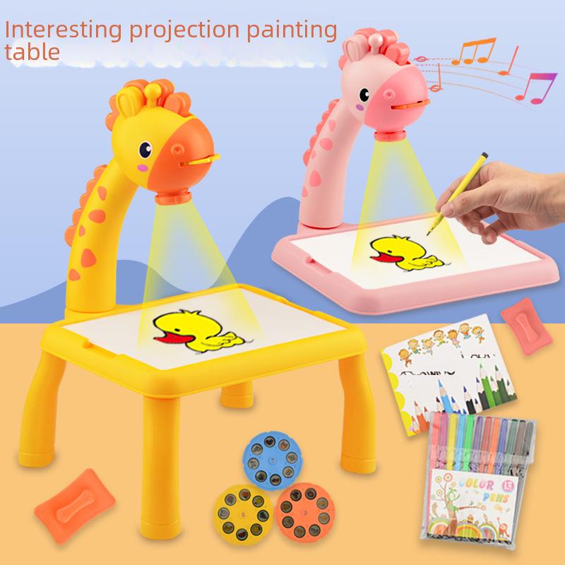 Deer-Shaped Projection Drawing Table with Sound & Light - Children's Graffiti and Writing Toy Set