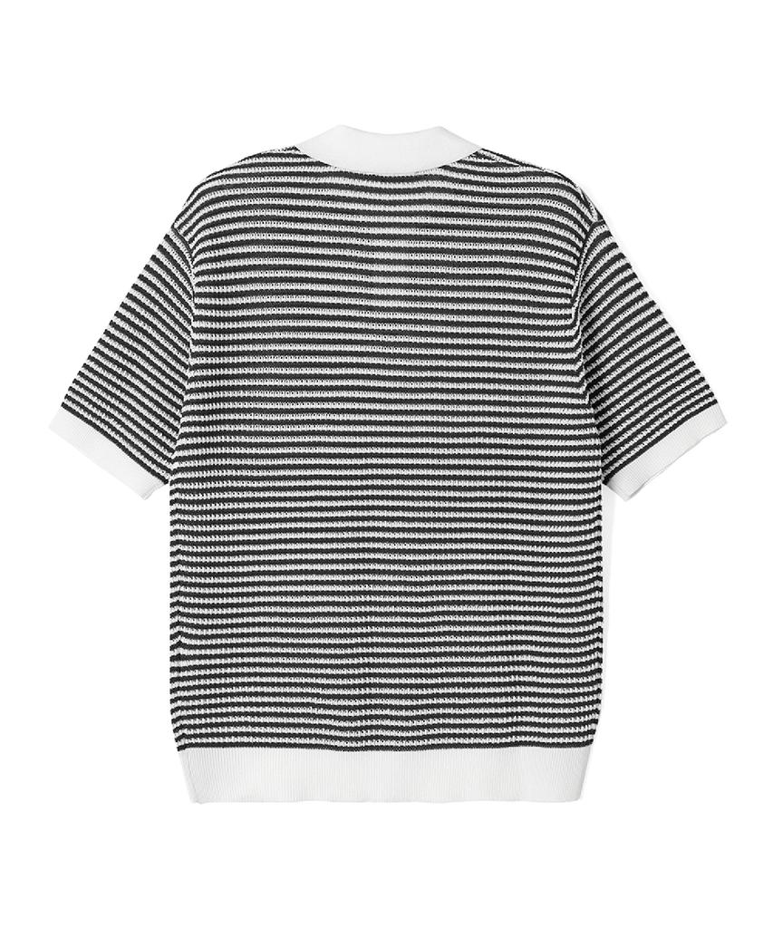ADHOC Men'S Striped Short Sleeve Collared Knit (Black) (Hc4Sk03)