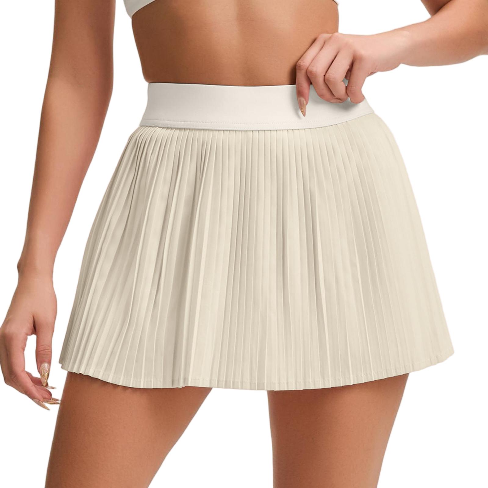Women Pleated Tennis Skirt High Waist Athletic Mini Skirt Sports Skirt with Elastic Waistband for Running Training Workout M белый