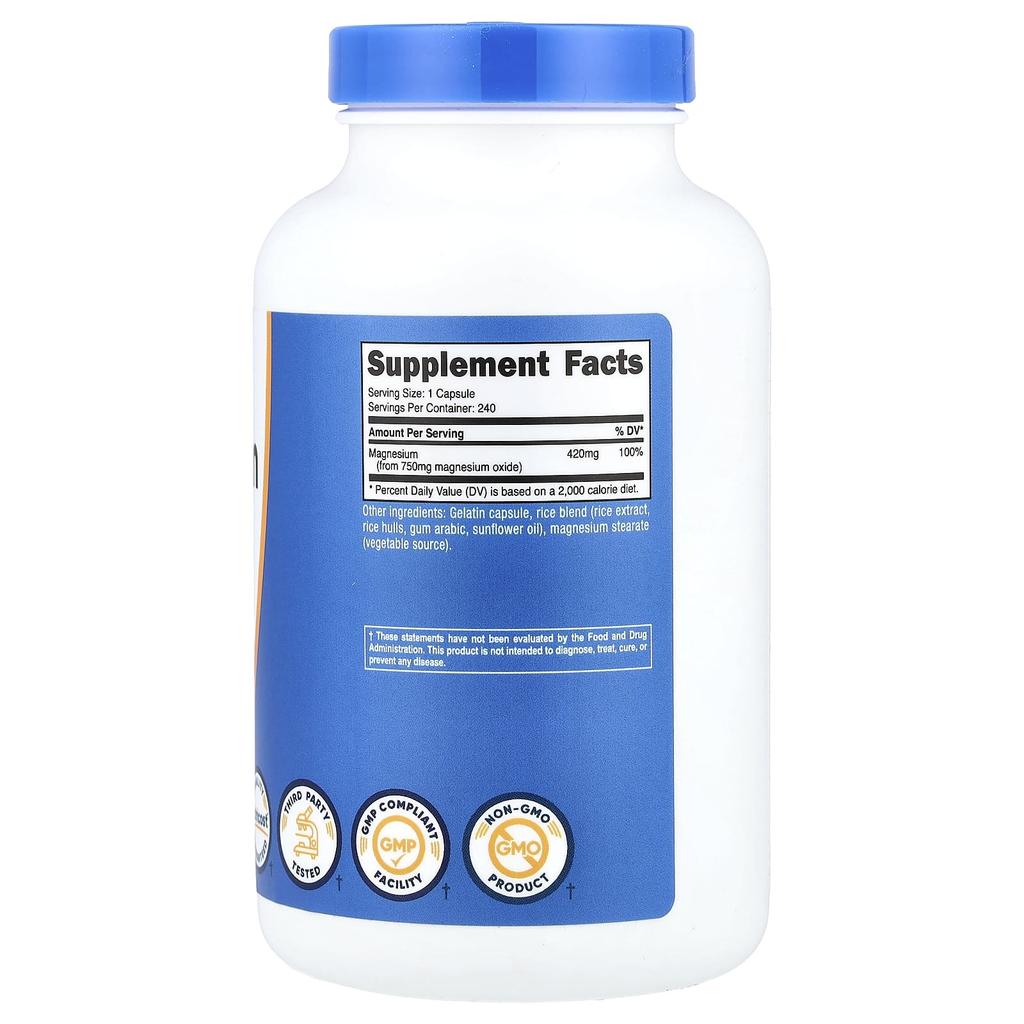 Magnesium Oxide, 750Mg, 240 Capsules