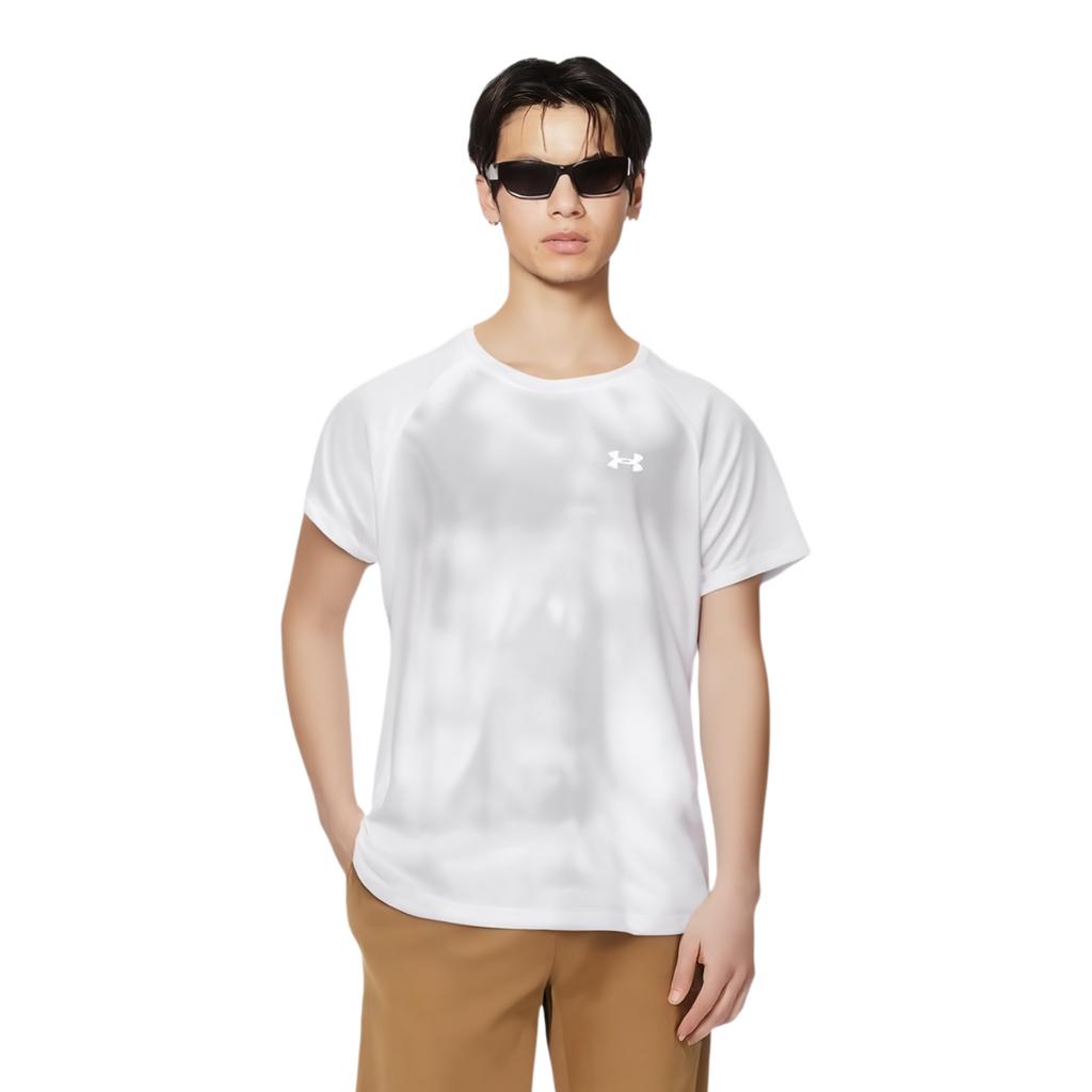 Under Armour Iso-Chill Series Tie-Dye Print Crew Neck Short Sleeve T-Shirt Men Tops White 1377882-100