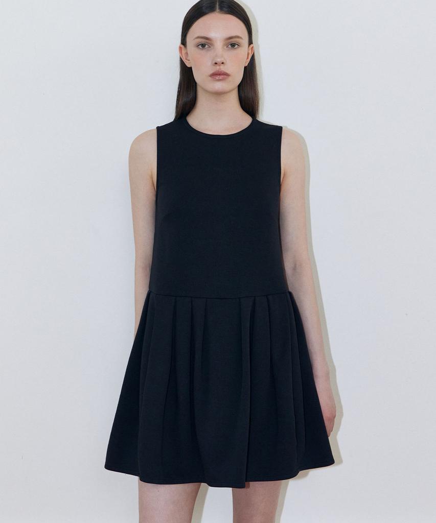 LADY VOLUME Pleated Mini Dress (Black)