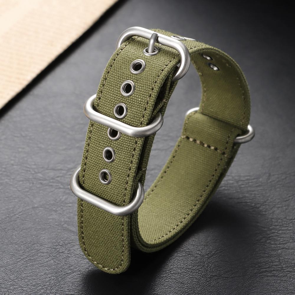 Canvas Nylon Watchband Business Men Women 18/20/22mm Black Khaki Green Outdoor Sports Watch Strap Metal Buckle Watch Accessories