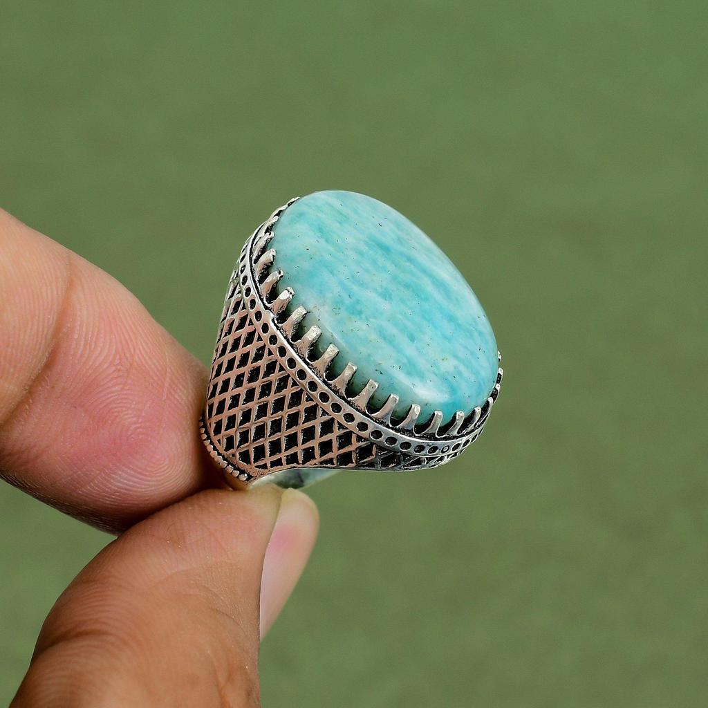 Amazonite Ring 925 Sterling Silver Ring Handmade Dainty Jewelry Natural Gemstone Ring Brand New Ring Anniversary Gift Available In Ring Size
